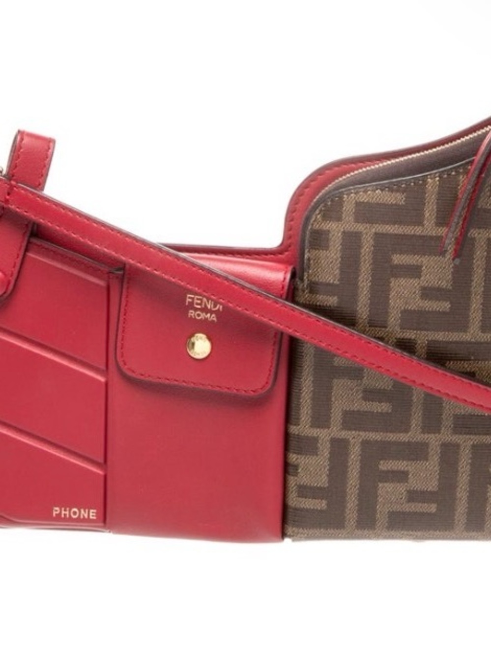 Fendi Red Leather Crossbody Belt Bag with FF Jacquard Panel